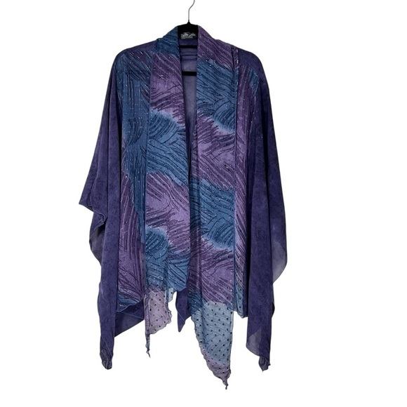 SOO HOO ARTWEAR Purple Blue Sheer Open Front Kimono Sarong Wrap Sz L/XL - Picture 2 of 16